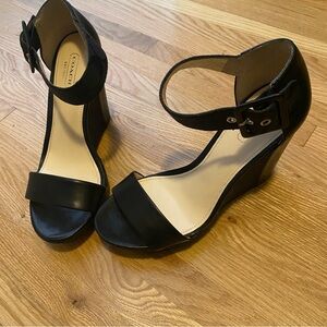Coach Black Wedge Sandals with Ankle Strap
